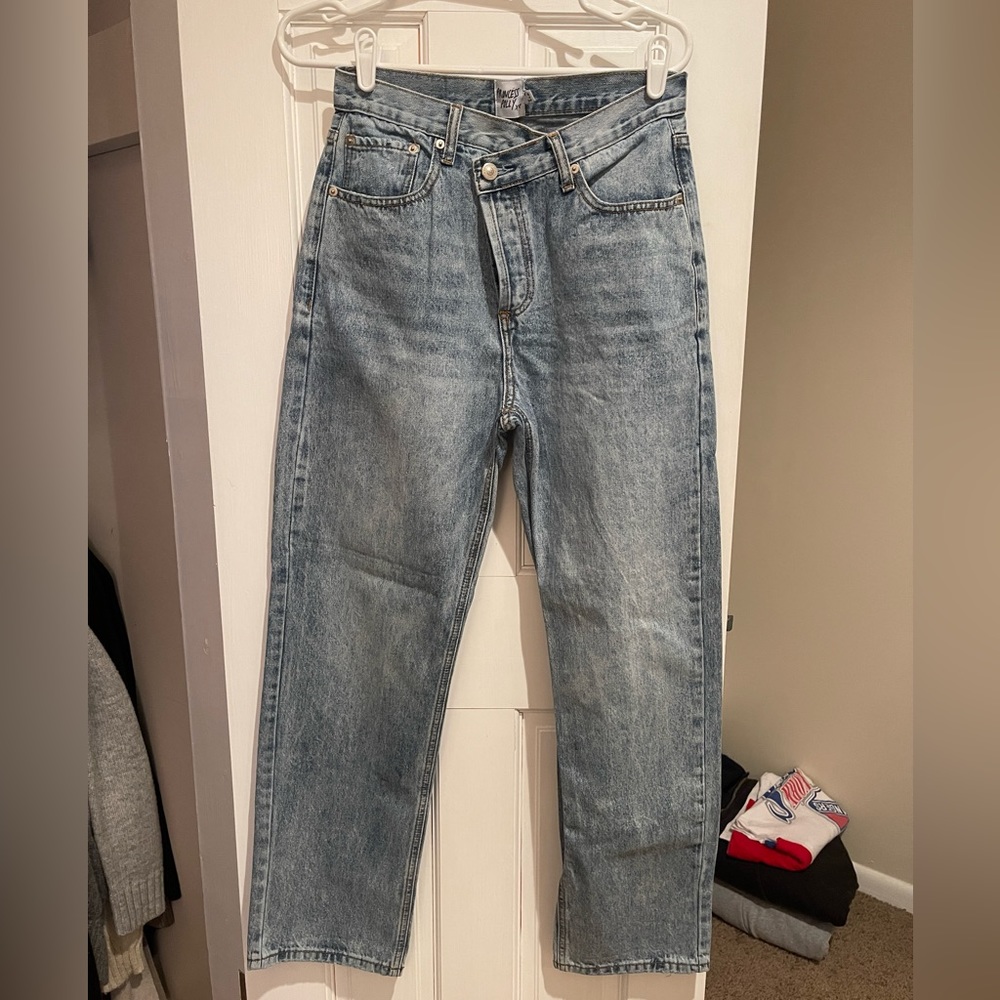 Princess Polly Asymmetric Straight Leg Jean Light Wash